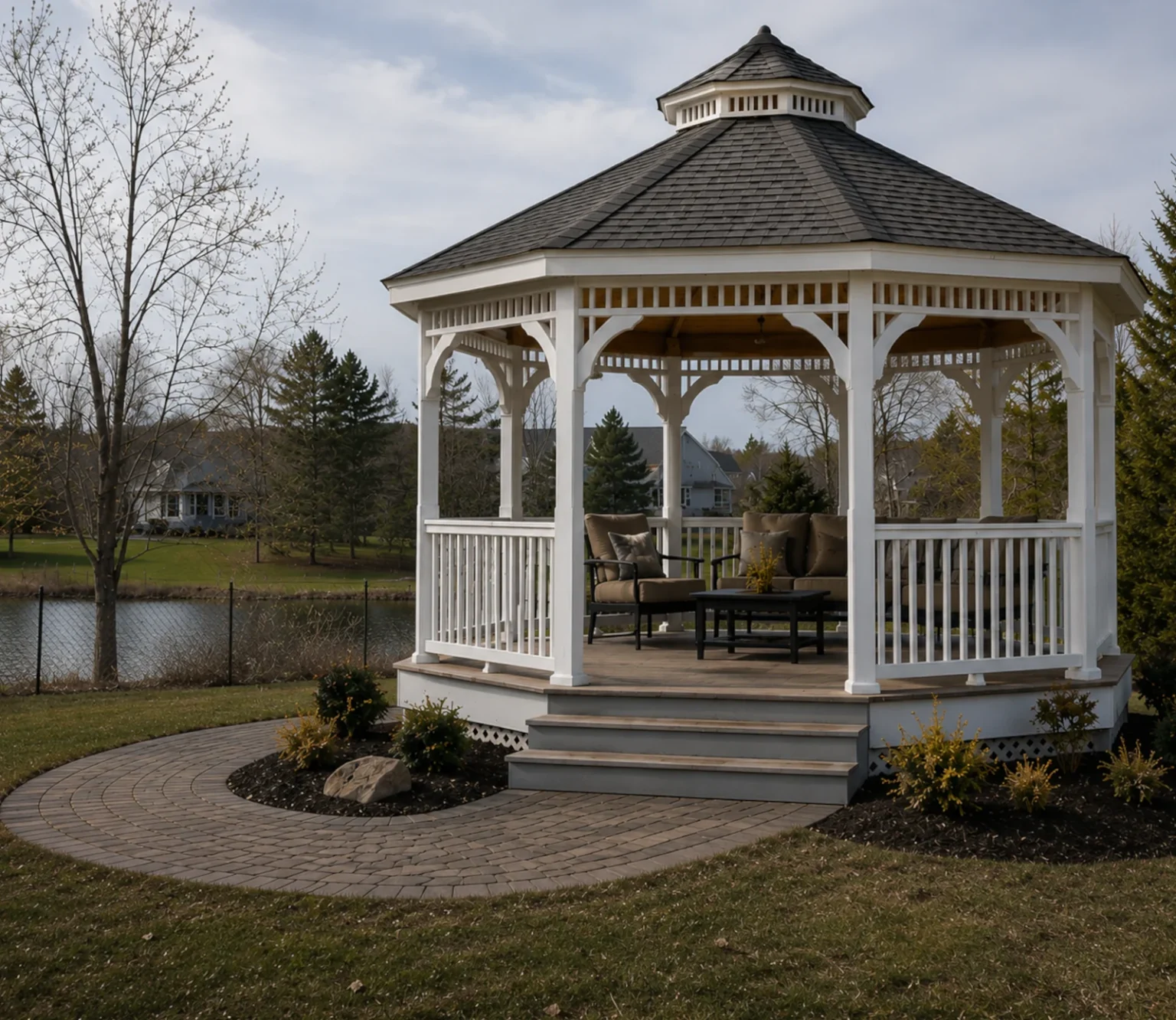 Flushing michigan gazebo with new roof replacement with asphalt shingles.