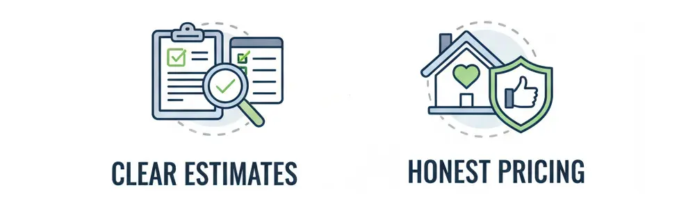 two icons showing clear estimates and honest pricing is what you get from Ideal Roofing.